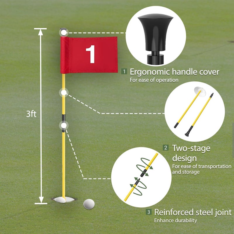 asdmm Golf Flagstick with Ball Retrieval Base - Portable Putting Green Flag Stick for Yard, Practice Green, Club, Driving Range, 3FT Height, 5 Pcs - Image 2